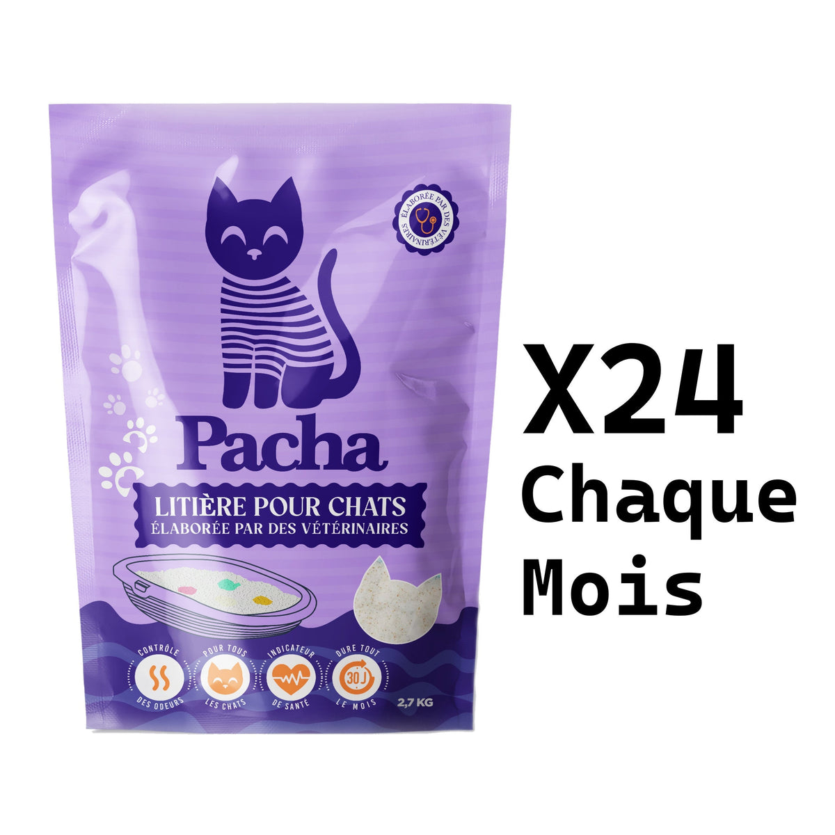 q) 24 sacs tous les mois | 24 Beutel jeden Monat